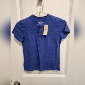 American Eagle Outfitters Men's Blue Henley Shirt